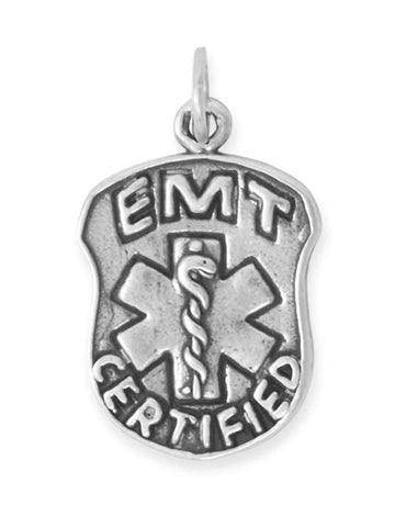 EMT Certified Badge Charm Medical Sterling Silver