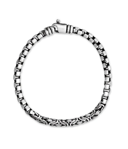 Italian Rounded Box and Byzantine Chain Bracelet Black Rhodium Finished Silver Brushed