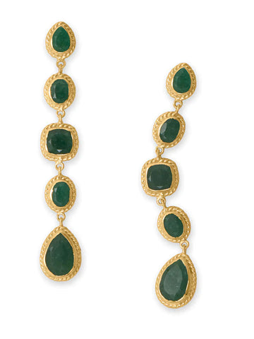 Green Quartz Long Drop Earrings 14k Gold-plated Silver