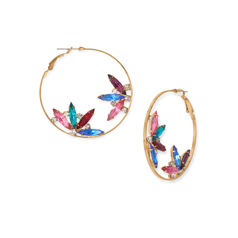 Fashion Hoop Earrings with Multicolor Glass Flower Design