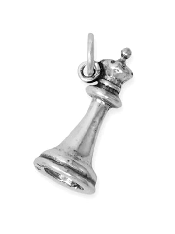Chess Piece Queen Charm 3D Sterling Silver