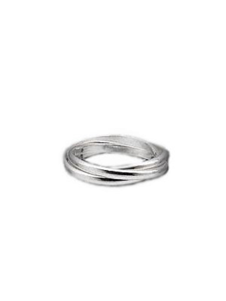 Three Band Rolling Ring Trinity Interlocking Sterling Silver Russian Wedding Band 2mm, Size 8