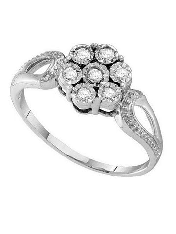 Genuine Diamond Ring with Flower Design Rhodium on Sterling Silver