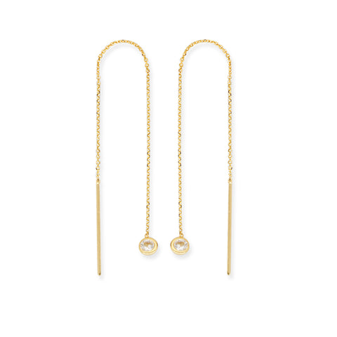 Threader Earrings 14K Yellow Gold with Cubic Zirconia and Bar Ends