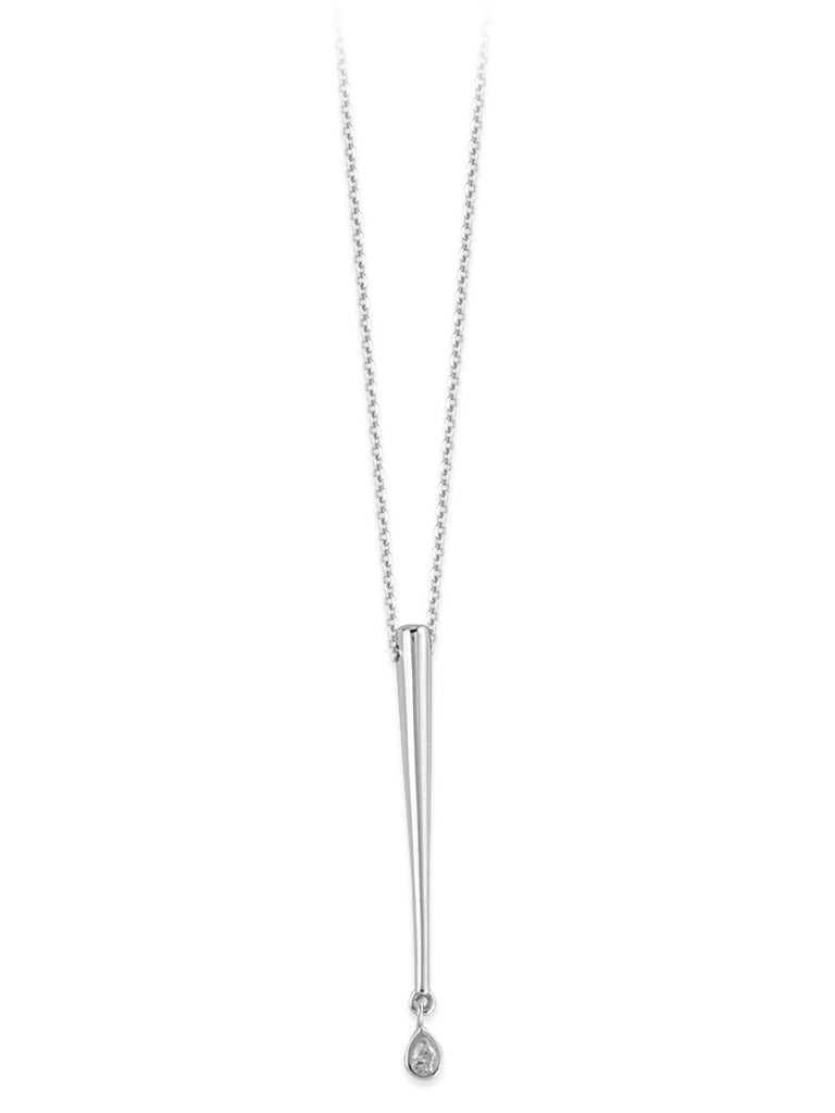 14k White Gold Necklace with Tapered Bar and Diamond Drop