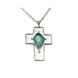 Ancient Roman Glass Cross Necklace Sterling Silver with 18-inch Chain