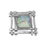 Ancient Roman Glass Multicolor Pin or Pendant Square Weave Sterling Silver