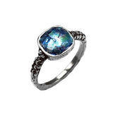 Ancient Roman Glass Ring Square Shape Multicolored Sterling Silver