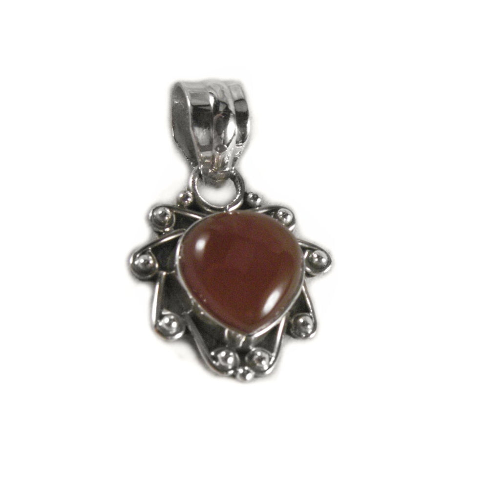 Carnelian Sterling Silver Tear Shape Pendant Artisan Made Fair Trade