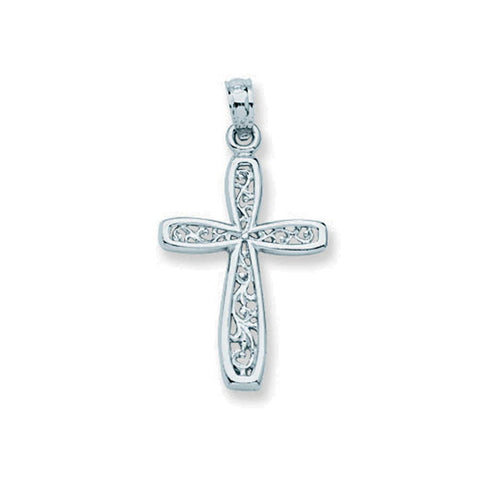 10k White Gold Cross Pendant with Filigree Design
