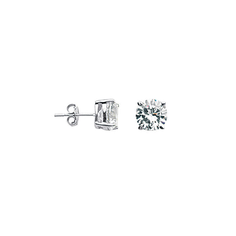 Round 8mm Cubic Zirconia CZ Stud Earrings Nontarnish Rhodium on Sterling Silver