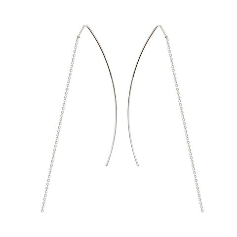 Threader Earrings Bead Chain with Curved Wire Rhodium on Sterling Silver