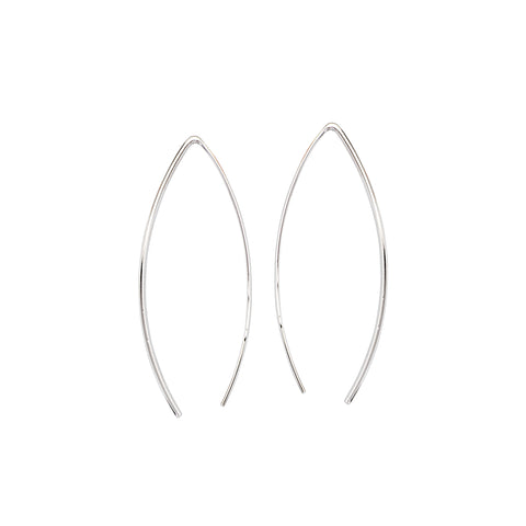 Simple Curved Wire Threader Earrings Rhodium on Sterling Silver