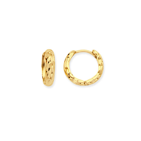14k Yellow Gold Diamond-cut Hinged Huggie Hoop Earrings 12mm