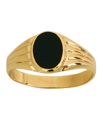 14k Yellow Gold Black Onyx Signet Ring with Oval Top
