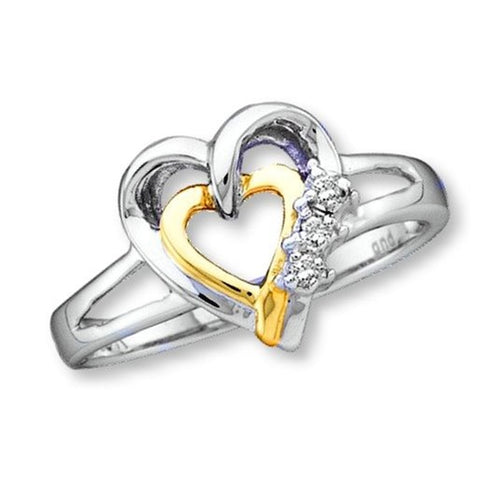 Heart Diamond Ring Two-tone Rhodium and Yellow Gold over Sterling Silver