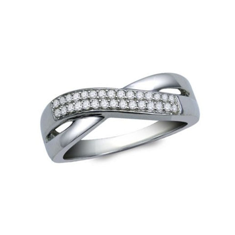 Genuine Diamond Band Ring Infinity Overlap Rhodium on Sterling Silver Nontarnish