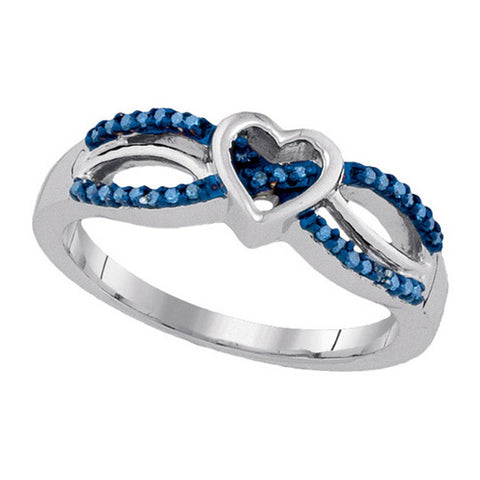 Blue Heart Genuine Diamond Ring Rhodium on Sterling Silver