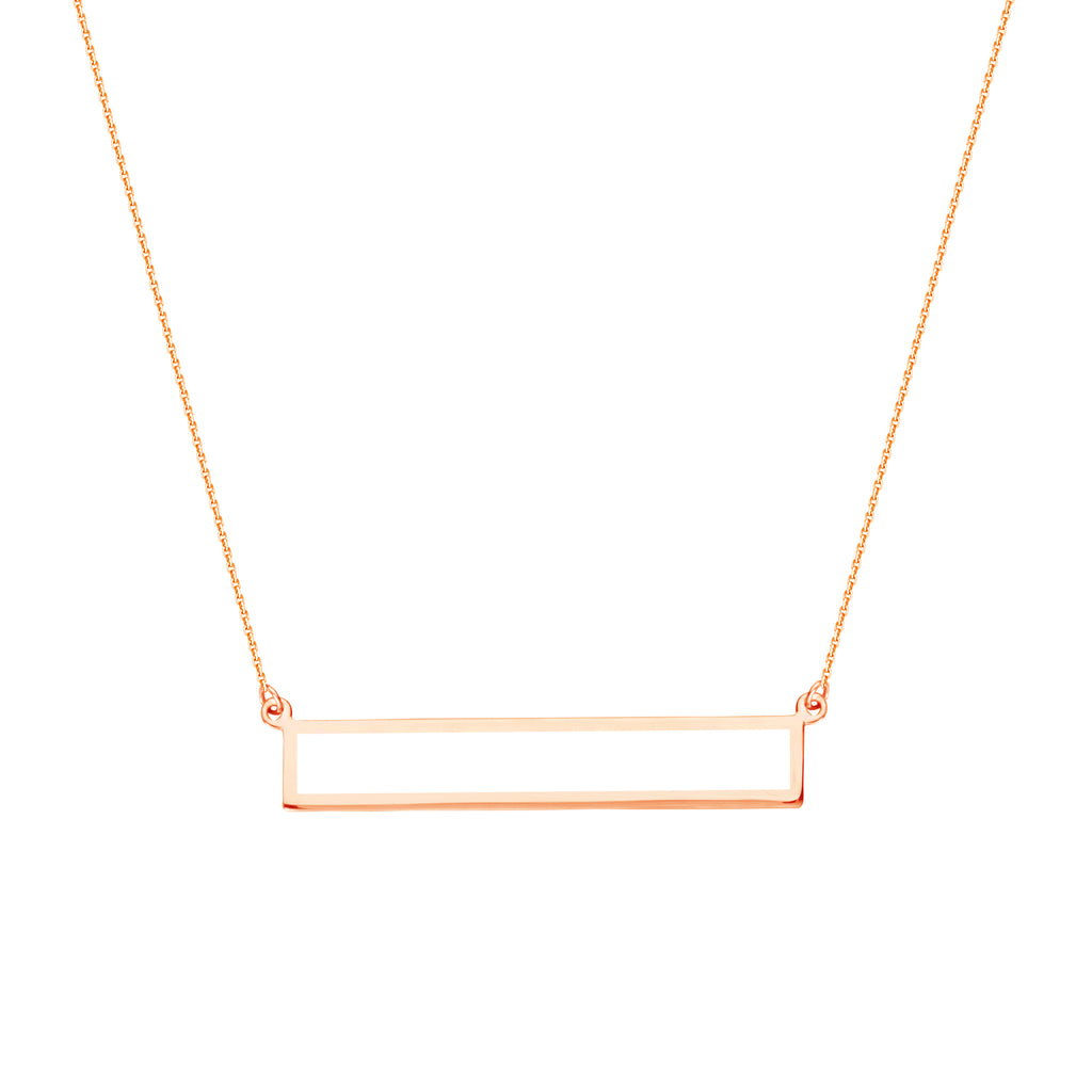 14k Rose Gold Open Rectangle Bar Necklace