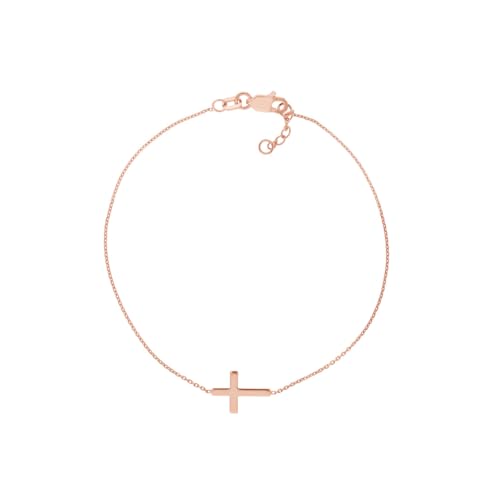 14k Rose Gold Sideways Cross Bracelet Adjustable Length