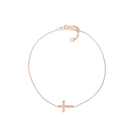 14k Rose Gold Sideways Cross Bracelet Adjustable Length