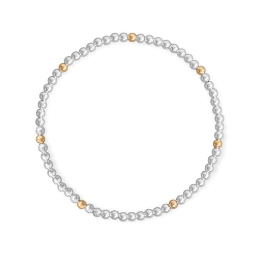 Sterling Silver 3mm Bead Stretch Bracelet with Gold-filled Accents - Made in the USA
