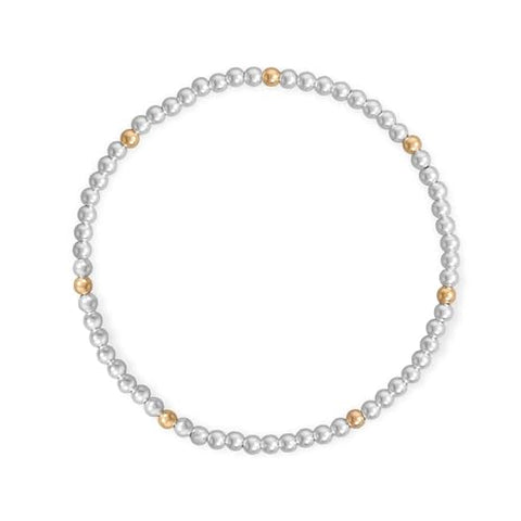 Sterling Silver 3mm Bead Stretch Bracelet with Gold-filled Accents - Made in the USA