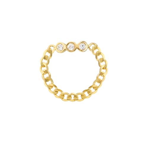 14k Yellow Gold Curb Chain Ring with Genuine Diamond, size 8
