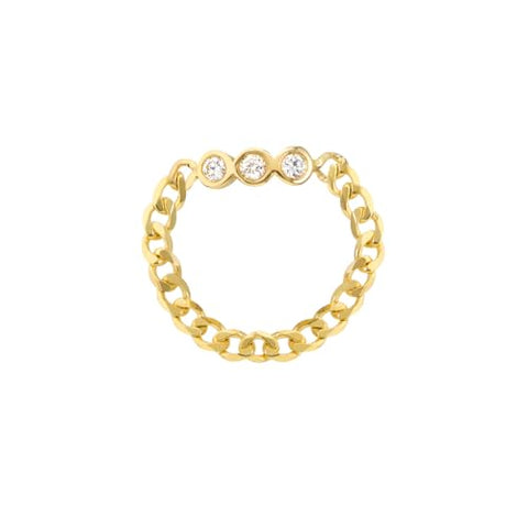 14k Yellow Gold Curb Chain Ring with Genuine Diamond, size 8
