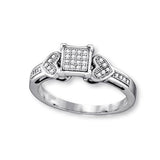 Genuine Diamond Pave Square and Heart Ring Rhodium on Sterling Silver