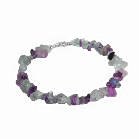 Rainbow Fluorite Gem Chip Bracelet Sterling Silver, Handmade in the USA