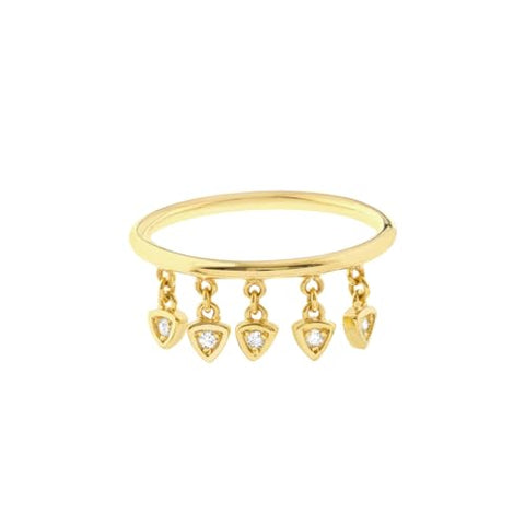 14k Yellow Gold Diamond Ring with Five Triangle Charms