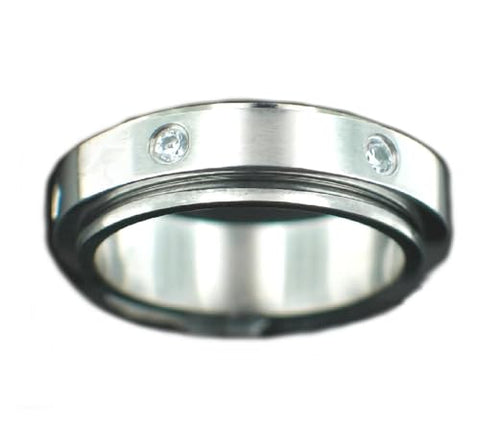 Stainless Steel Spinner Band Ring with CZ All Around Polished, Size 8