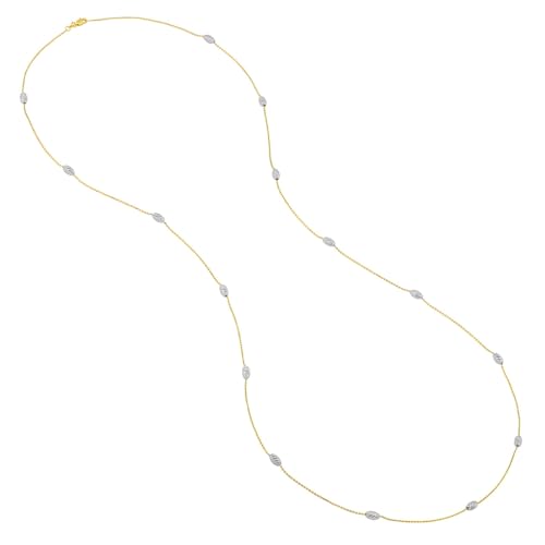 Gold-plated and Sterling Silver Diamond-cut Bead Station Necklace, 36-inch
