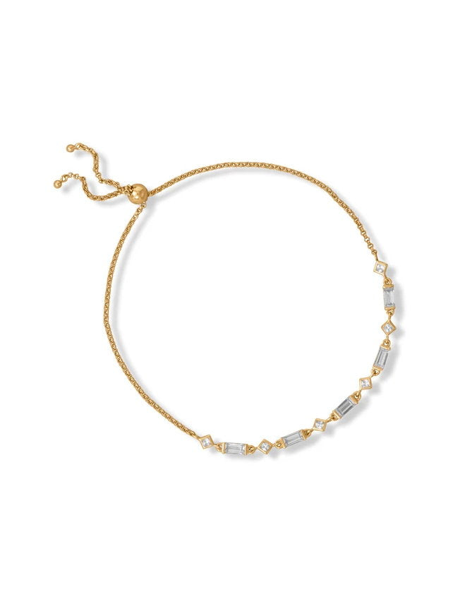 Bolo Bracelet with Clear Cubic Zirconia 14k Gold-plated Silver