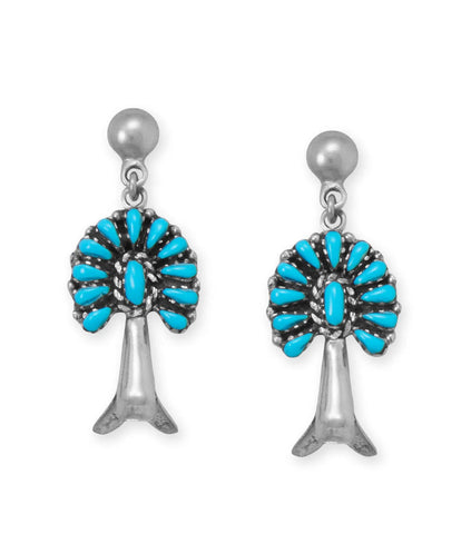 Handmade Stabilized Turquoise Squash Blossom Earrings Sterling Silver