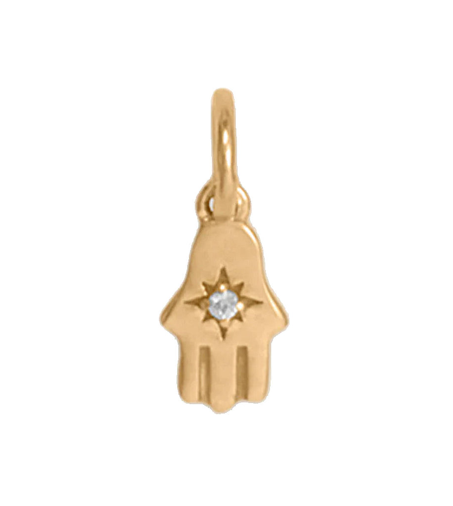 14k Yellow Gold Hamsa Hand Charm with Cubic Zirconia