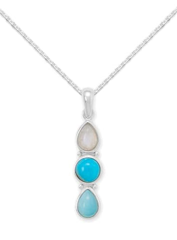 Rainbow Moonstone, Turquoise, and Larimar Necklace Sterling Silver