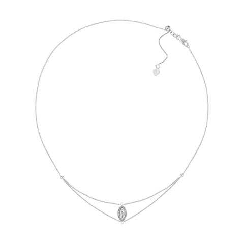 Virgin Mary Catholic Charm Necklace Rhodium Plated Sterling Silver