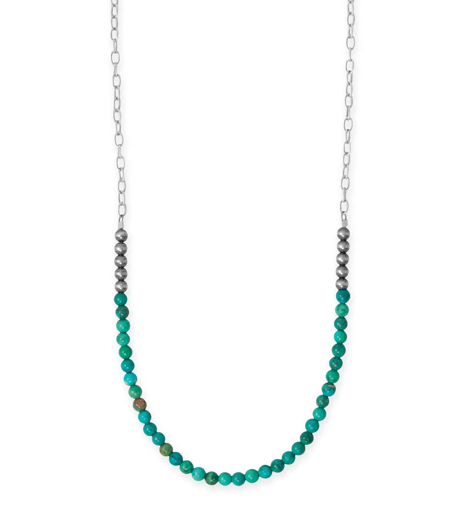 Stabilized Turquoise Bead Necklace with Chain Handmade in the USA