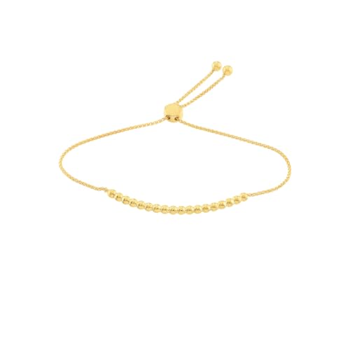 14k Yellow Gold Bolo Bracelet with Beads Adjustable