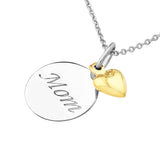 Engraved Disk Mom Necklace with 14k Gold Heart Charm Sterling Silver