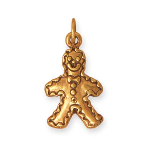 Gingerbread Man Cookie Charm, Made in the USA - Gold Plated