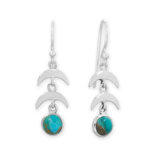 Sterling Silver Reconstituted Turquoise Crescent Drop Earrings