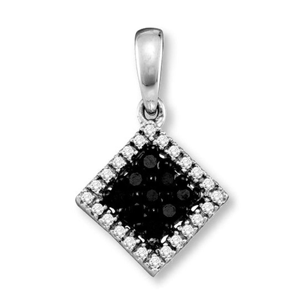 Black and White Genuine Diamond Pendant 10k White Gold