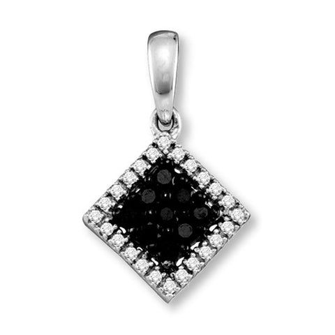 Black and White Genuine Diamond Pendant 10k White Gold