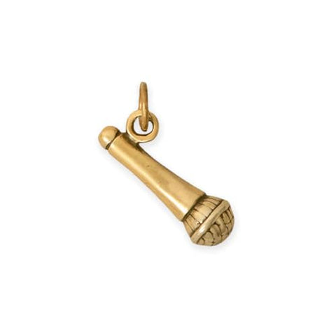 AzureBella Jewelry 3-D Handheld Microphone Charm Gold Plated Sterling Silver