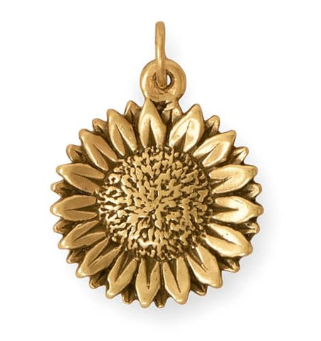 AzureBella Jewelry Sunflower Charm Oxidized Gold-Plated Sterling Silver