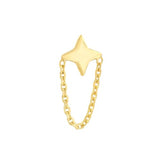 14k Yellow Gold North Star Earrings with Chain Drop