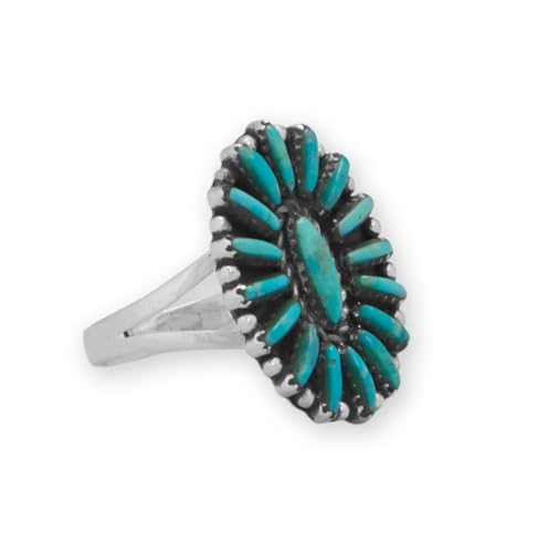 Kingman Turquoise Flower Design Ring Sterling Silver - Handmade